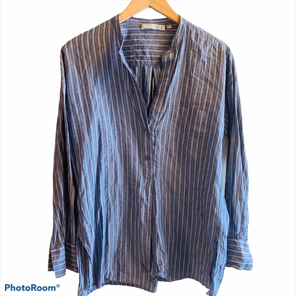 Vince Blue and Gray Striped Lightweight Tunic Top